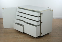 Load image into Gallery viewer, White Folding Craft Table Cabinet with Drawers and Casters