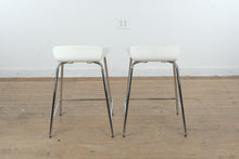 Load image into Gallery viewer, Pair of Crate & Barrel Modern White Counter Stools with Chrome Bases
