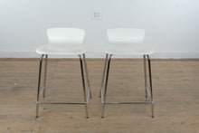Load image into Gallery viewer, Pair of Crate & Barrel Modern White Counter Stools with Chrome Bases