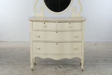 Load image into Gallery viewer, Antique Painted Serpentine Front Dresser with Oval Mirror