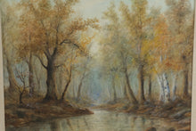 Load image into Gallery viewer, Original Signed Landscape Painting Autumn Woodland Stream Scene Framed 36.5 x 30.5