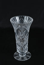 Load image into Gallery viewer, Cut Crystal Pedestal Trumpet Vase 10.25" Etched Tulip Medallion Floral Starburst Base