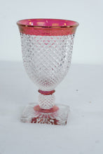Load image into Gallery viewer, Cranberry Flash Cut Glass Goblet Diamond Pattern 7 Inch