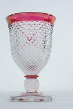 Load image into Gallery viewer, Cranberry Flash Cut Glass Goblet Diamond Pattern 7 Inch