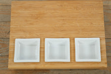 Load image into Gallery viewer, Bamboo Serving Board with Three Ceramic Dipping Bowls – Natural Entertaining Set