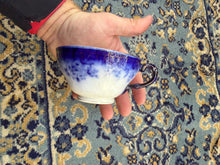 Load image into Gallery viewer, Antique Flow Blue Teacup with Gold Trim β Early 1900s Ironstone Pottery, Cobalt Blue Ombre, Crackle Glaze