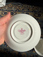Load image into Gallery viewer, Queen’s Fine Bone China Tea Cup & Saucer Set – Pink & Yellow Roses Floral Pattern – Gold Trim – Vintage-Inspired English Tea Set – Made in India