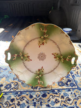 Load image into Gallery viewer, Antique Carl Tielsch & Co. (C.T. Altwasser) Handled Serving Plate – Holly & Berries Christmas Motif – Green Ombre with Gold Trim – Germany, c. 1900