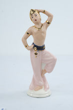 Load image into Gallery viewer, Mid Century Style Pink Porcelain Dancer Figurine Gold Accents Hollywood Regency