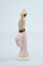 Load image into Gallery viewer, Mid Century Style Pink Porcelain Dancer Figurine Gold Accents Hollywood Regency