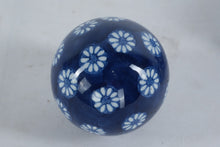 Load image into Gallery viewer, Blue Porcelain Decorative Ball – White Floral Motif, 3"