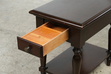 Load image into Gallery viewer, Dark Cherry Wood Side Table with Drawer, Pull-Out Drink Tray and Lower Shelf