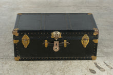Load image into Gallery viewer, Antique Dark Green Steamer Trunk Brass Hardware Leather Handles 31 Inch