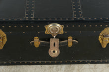 Load image into Gallery viewer, Antique Dark Green Steamer Trunk Brass Hardware Leather Handles 31 Inch