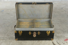 Load image into Gallery viewer, Antique Dark Green Steamer Trunk Brass Hardware Leather Handles 31 Inch