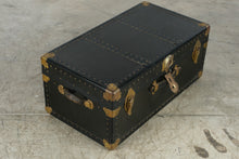 Load image into Gallery viewer, Antique Dark Green Steamer Trunk Brass Hardware Leather Handles 31 Inch