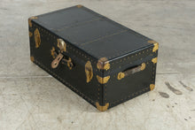 Load image into Gallery viewer, Antique Dark Green Steamer Trunk Brass Hardware Leather Handles 31 Inch