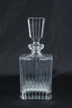 Load image into Gallery viewer, Vintage Cut Glass Liquor Decanter Square Ribbed Crystal Stopper 12 Inch