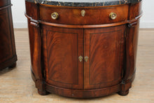 Load image into Gallery viewer, Pair Henredon Historic Natchez Mahogany Demilune Marble Top Cabinets