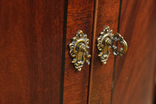 Load image into Gallery viewer, Pair Henredon Historic Natchez Mahogany Demilune Marble Top Cabinets