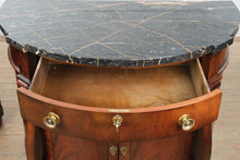 Load image into Gallery viewer, Pair Henredon Historic Natchez Mahogany Demilune Marble Top Cabinets