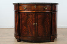 Load image into Gallery viewer, Pair Henredon Historic Natchez Mahogany Demilune Marble Top Cabinets