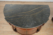 Load image into Gallery viewer, Pair Henredon Historic Natchez Mahogany Demilune Marble Top Cabinets