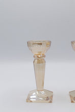 Load image into Gallery viewer, Vintage Amber Crystal Faceted Candlestick Holders Pair Square Base