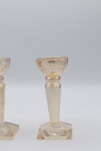 Load image into Gallery viewer, Vintage Amber Crystal Faceted Candlestick Holders Pair Square Base