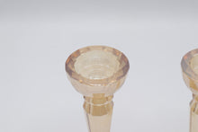 Load image into Gallery viewer, Vintage Amber Crystal Faceted Candlestick Holders Pair Square Base
