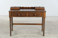 Load image into Gallery viewer, Antique Spool Leg Wood Writing Desk with Drawers and Lidded Compartments