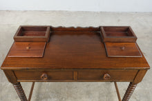 Load image into Gallery viewer, Antique Spool Leg Wood Writing Desk with Drawers and Lidded Compartments