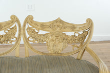 Load image into Gallery viewer, Early 1900s Carved Hotel Lobby Settee with Custom Upholstery