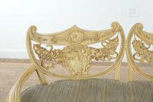 Load image into Gallery viewer, Early 1900s Carved Hotel Lobby Settee with Custom Upholstery