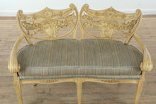 Load image into Gallery viewer, Early 1900s Carved Hotel Lobby Settee with Custom Upholstery