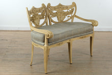 Load image into Gallery viewer, Early 1900s Carved Hotel Lobby Settee with Custom Upholstery