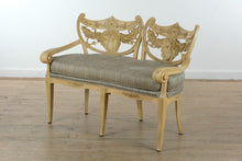 Load image into Gallery viewer, Early 1900s Carved Hotel Lobby Settee with Custom Upholstery