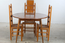Load image into Gallery viewer, Vintage Country Style Round Extension Dining Table with Four Rush Seat Ladder-Back Chairs