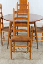 Load image into Gallery viewer, Vintage Country Style Round Extension Dining Table with Four Rush Seat Ladder-Back Chairs
