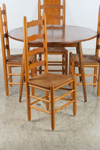 Load image into Gallery viewer, Vintage Country Style Round Extension Dining Table with Four Rush Seat Ladder-Back Chairs