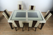 Load image into Gallery viewer, Sofía Vergara Savona Ivory Glass Top Dining Table Set with 6 Upholstered Chairs