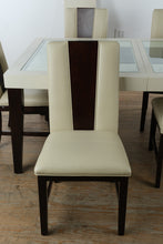 Load image into Gallery viewer, Sofía Vergara Savona Ivory Glass Top Dining Table Set with 6 Upholstered Chairs