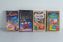 Load image into Gallery viewer, Factory-Sealed Disney VHS Lot – Aladdin, Fantasia, Snow White, The Little Mermaid – Masterpiece & Classics Editions – Retro Display & Collector Set