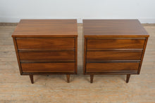 Load image into Gallery viewer, Mid Century Modern Dixie Walnut Nightstands Pair on Tapered Legs