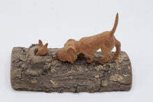 Load image into Gallery viewer, Hand Carved Wood Dog and Rabbit Log Sculpture Rustic Folk Art 8 Inch