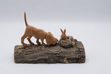 Load image into Gallery viewer, Hand Carved Wood Dog and Rabbit Log Sculpture Rustic Folk Art 8 Inch