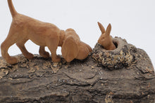Load image into Gallery viewer, Hand Carved Wood Dog and Rabbit Log Sculpture Rustic Folk Art 8 Inch