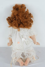 Load image into Gallery viewer, Duck House Heirloom Porcelain Doll “Vanessa” – Red Curly Hair, Lace Romper, 1980s–1990s Vintage