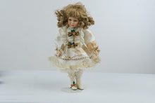 Load image into Gallery viewer, Vintage Porcelain Christmas Doll 18 Inch Blonde Curls Victorian Dress With Box