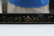Load image into Gallery viewer, Black Lacquer Chinoiserie Wall Mirror Hand Painted Floral 19x43